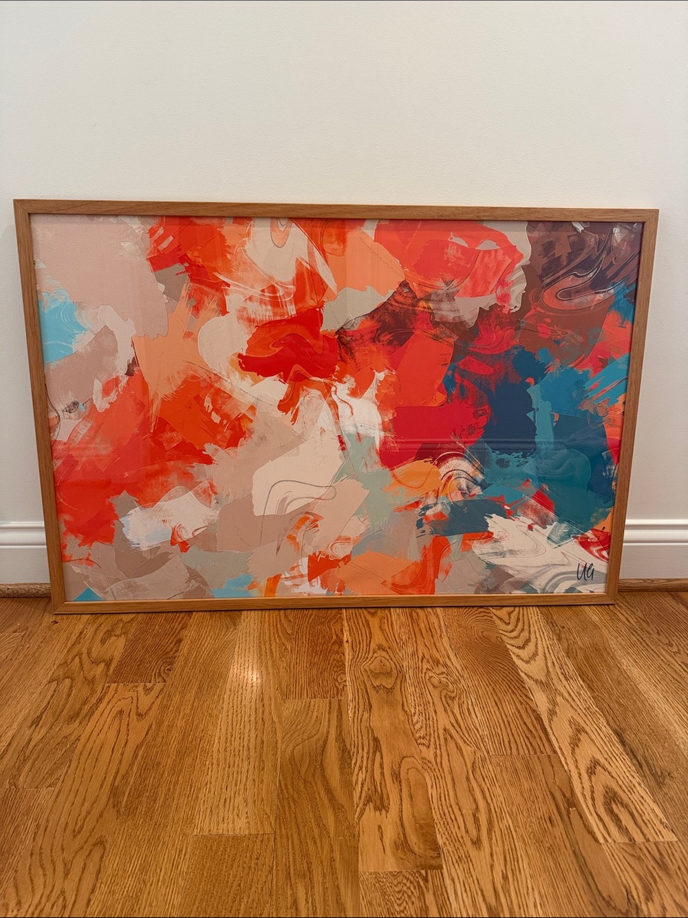 Abstract Color Burst Framed Art - Coral, Teal & Beige